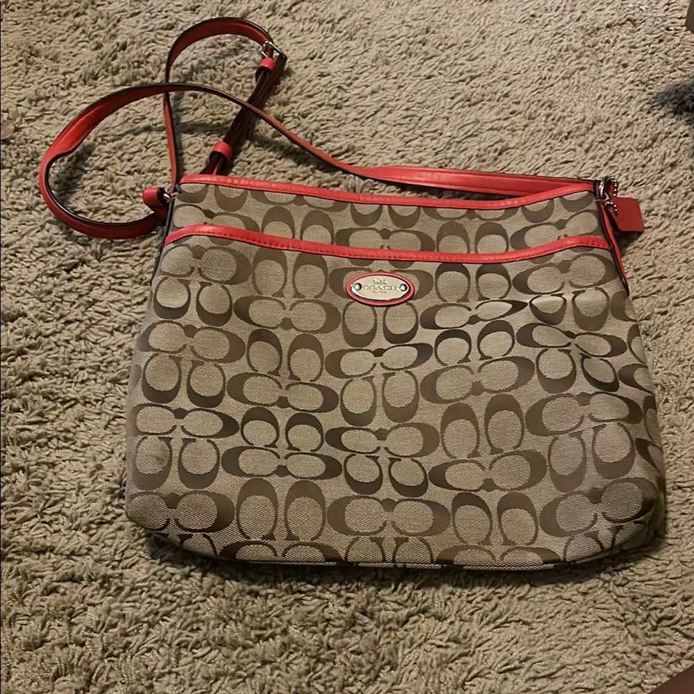 Coach Brown and Red Crossbody Bag with Signature Design
